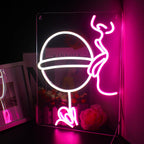 A vibrant, handmade LED neon sign spelling out the word "Party" in cursive letters.