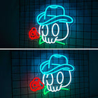Cowboy-Totenkopf und Rose – LED-Neonschild (5 V USB)