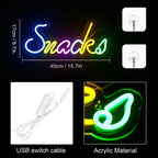 Snacks – Bunte Buchstaben – LED-Leuchtschild (5 V USB)