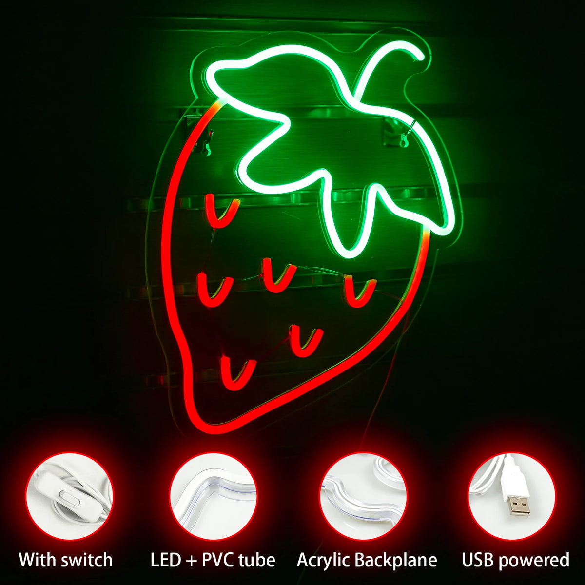 Strawberry 5V USB LED Neon Sign - Budget Friendly