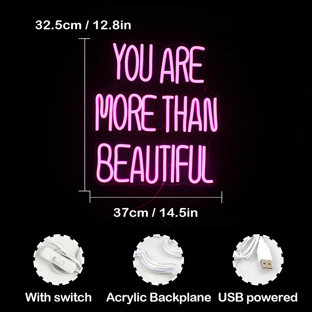 You Are More Than Beautiful 5V USB LED Neon Sign - Budget Friendly