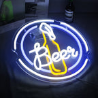 Beer – Bierflasche im runden Rahmen – LED-Leuchtschild (5 V USB)