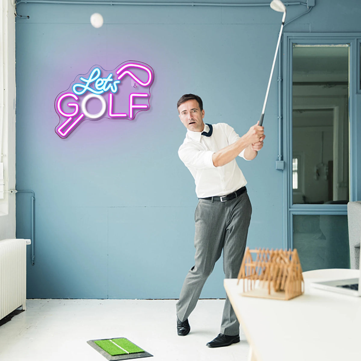 Let's GOLF – Golfschläger – LED-Neonschild (5 V USB)