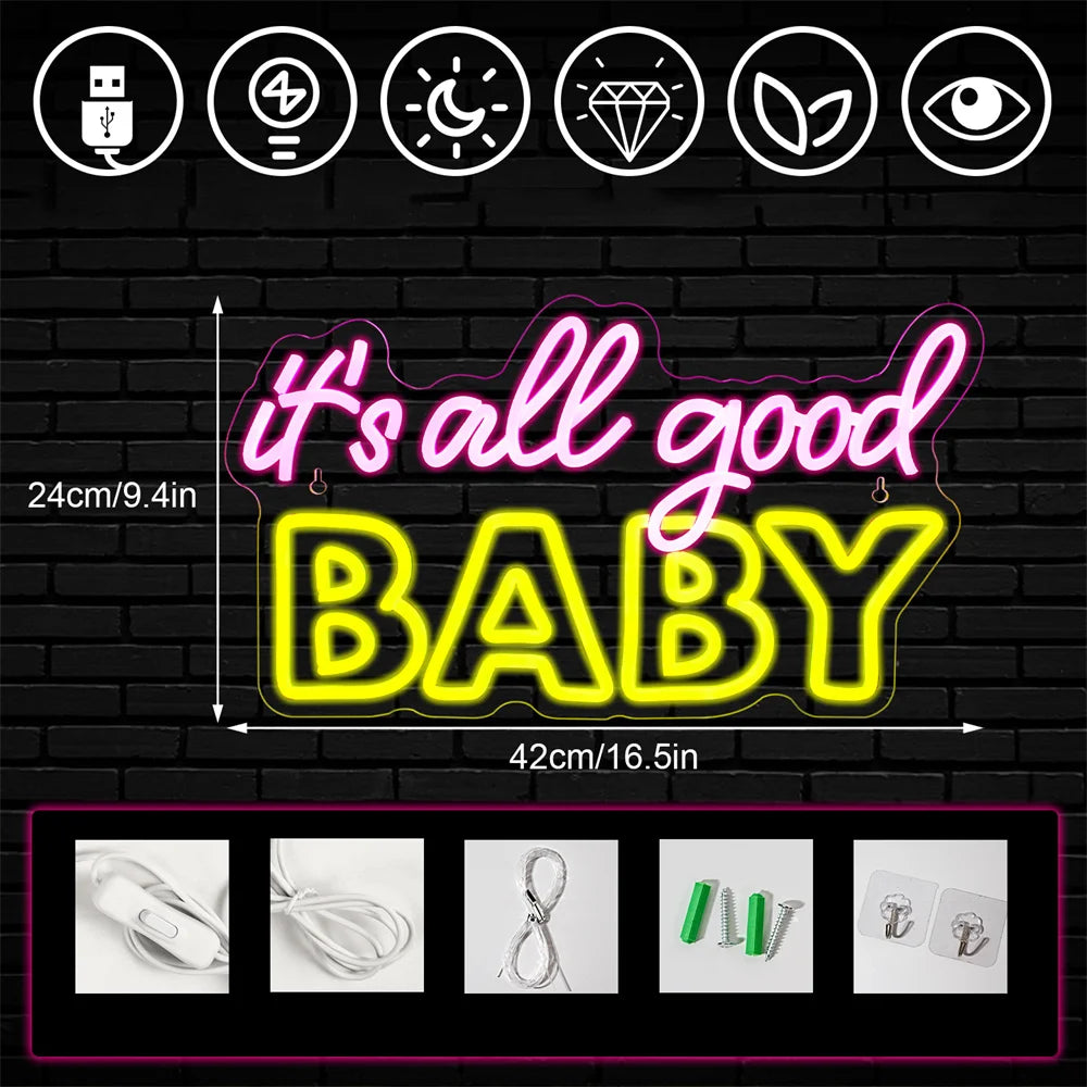 It's All Good Baby 5V Mini USB LED Neon Sign - Budget Friendly