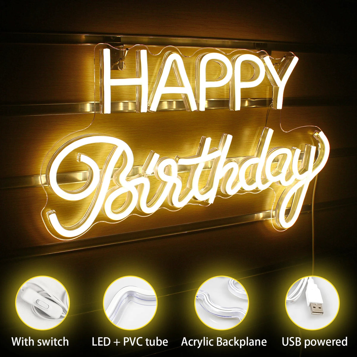 Happy Birthday – LED-Neon-Schriftzug (5 V USB)