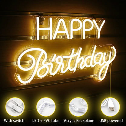 Happy Birthday 5V Mini USB LED Neon Sign - Budget Friendly