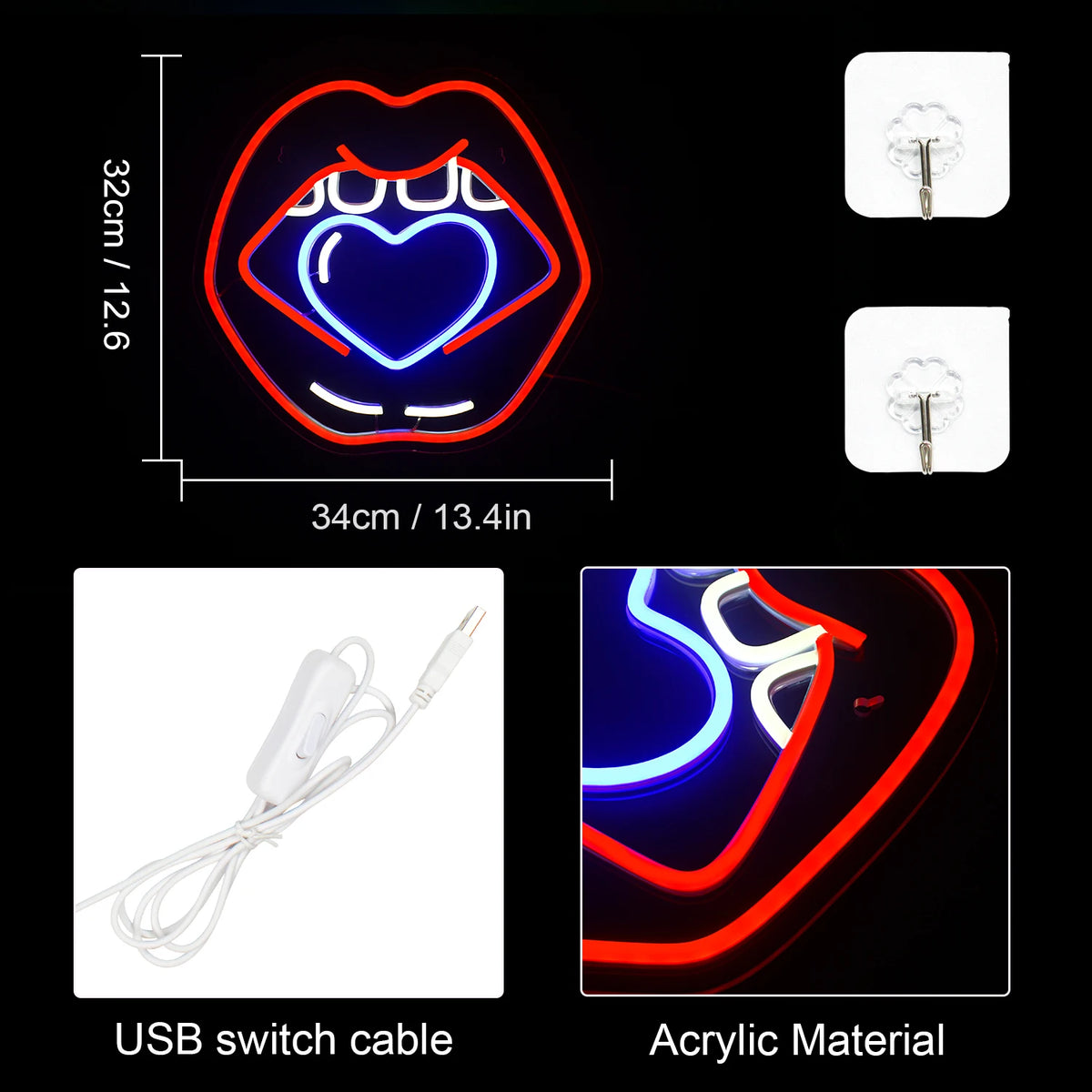 Lippen – LED-Neonschild (5 V USB)