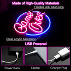 Game Over – Runde Umrandung – LED-Neonschild (5 V USB)