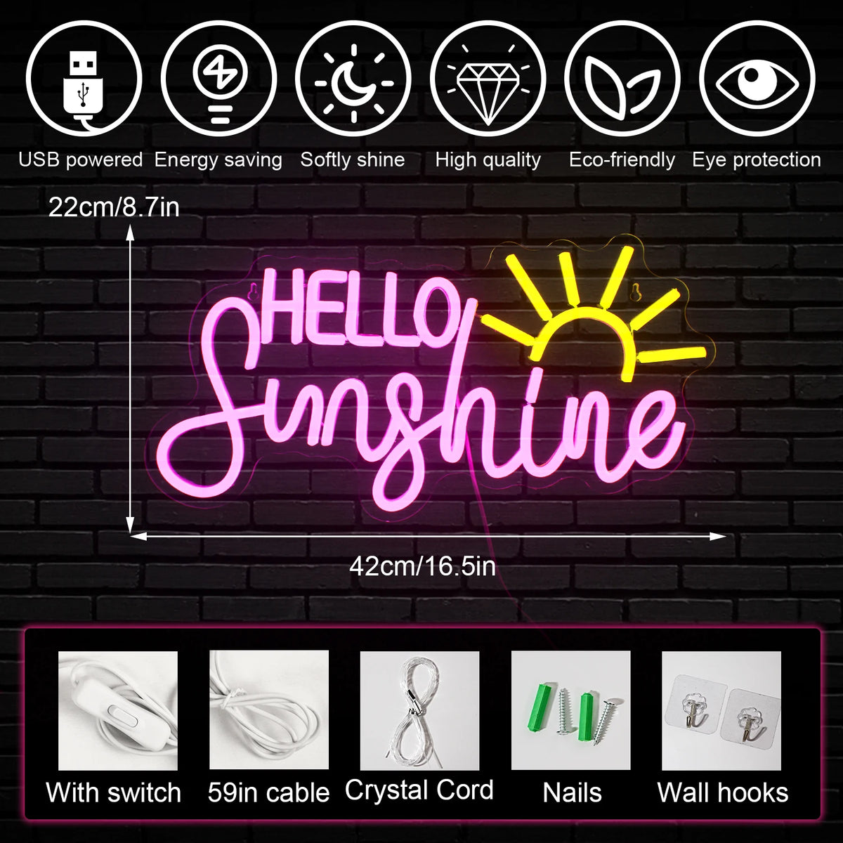 Hello Sunshine 5V USB LED Neon Sign - Budget Friendly