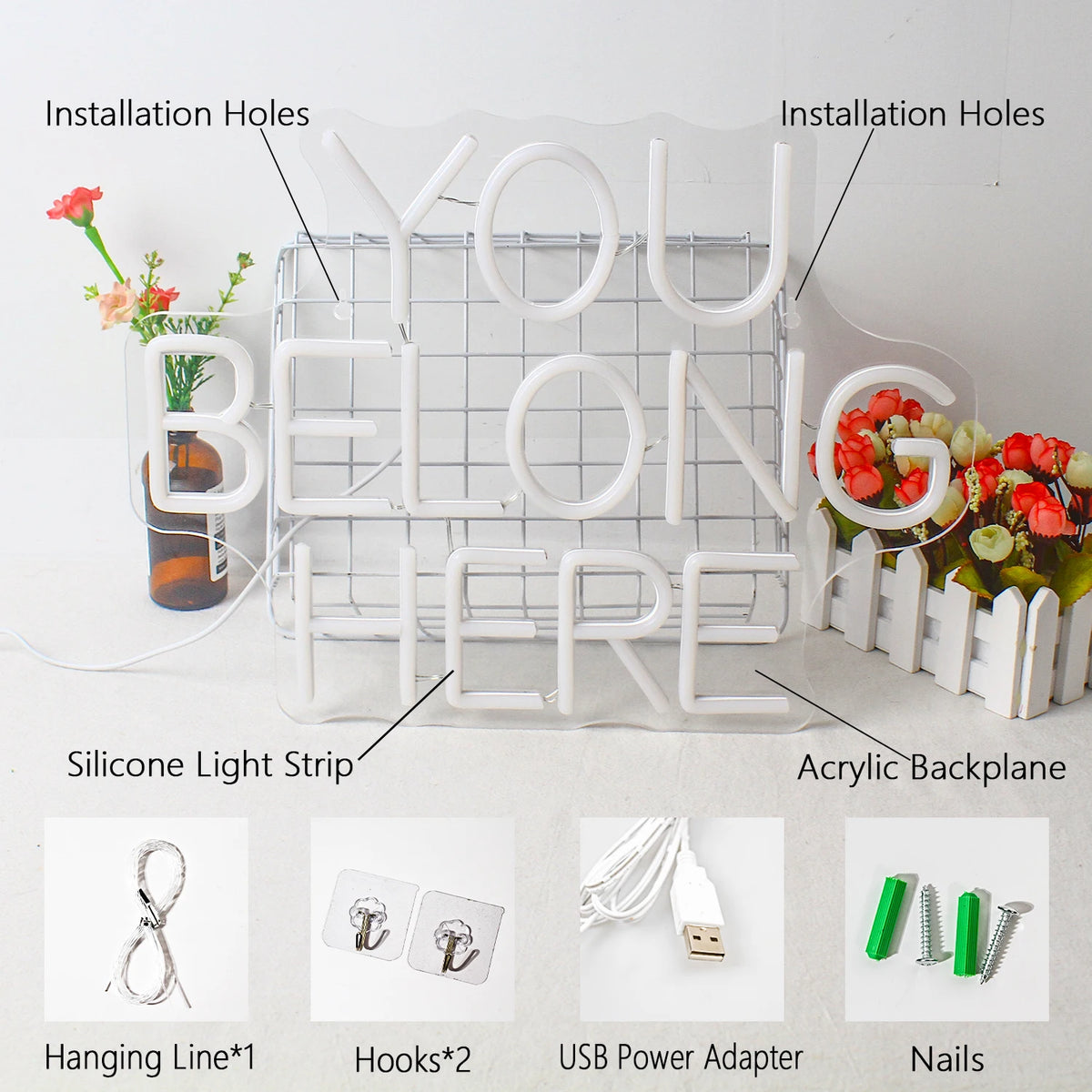 You Belong Here – LED-Neon-Schriftzug (5 V USB)