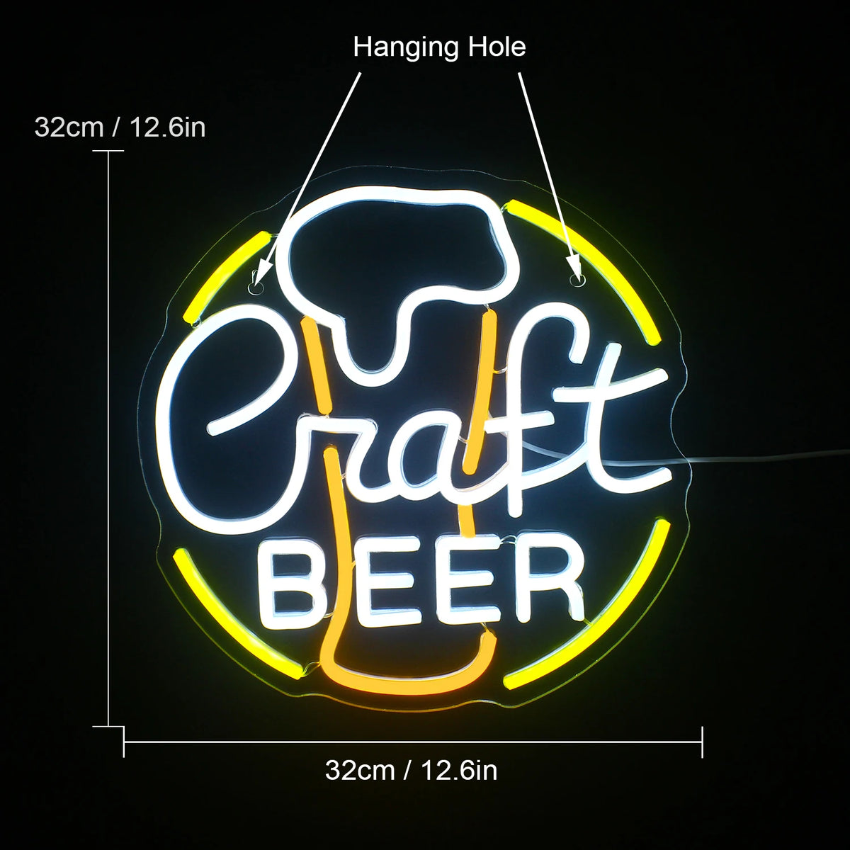 Craft BEER – Bierglas mit rundem Rand – LED-Leuchtschild (5 V USB)