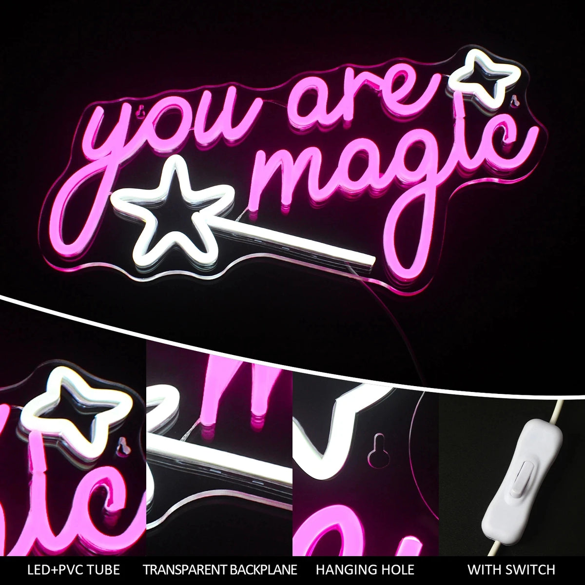 you are magic – Zauberstab und Sterne – LED-Neonschild (5 V USB)
