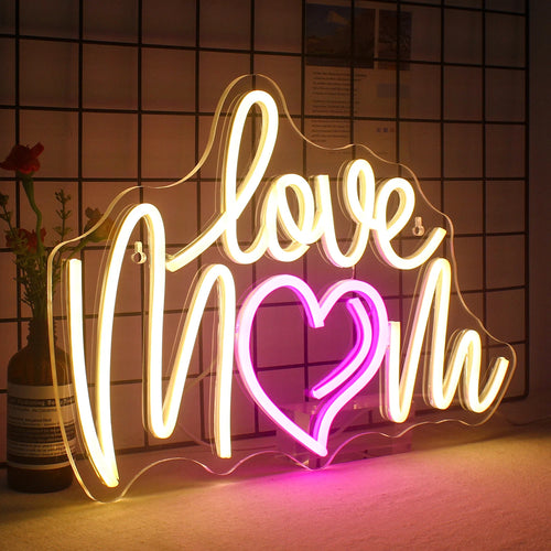 Love Mom – Herz anstelle des O – LED-Neonschild (5 V USB)
