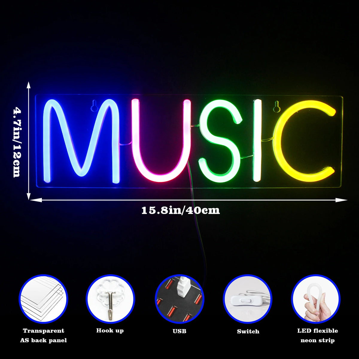 Music – LED-Neon-Schriftzug (5 V USB)