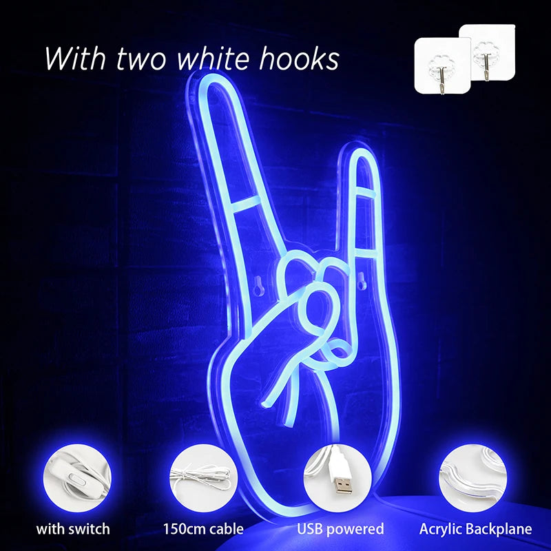Rock-Handzeichen – LED-Neonschild (5 V USB)