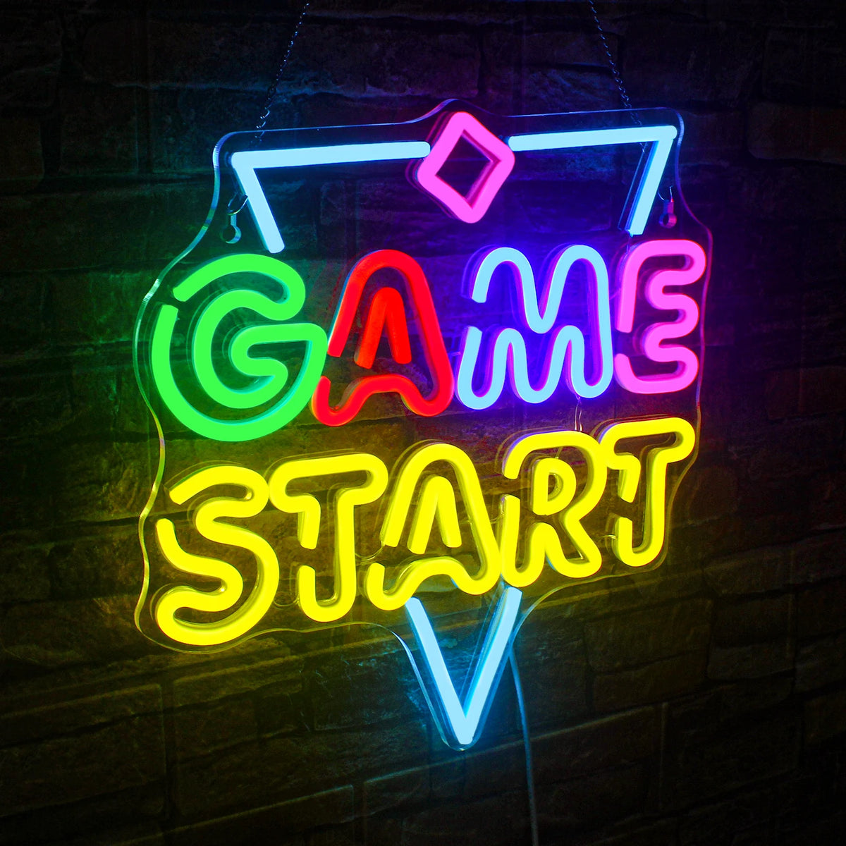 GAME START – Dreieck und kleine Raute – LED-Neonschild (5 V USB)