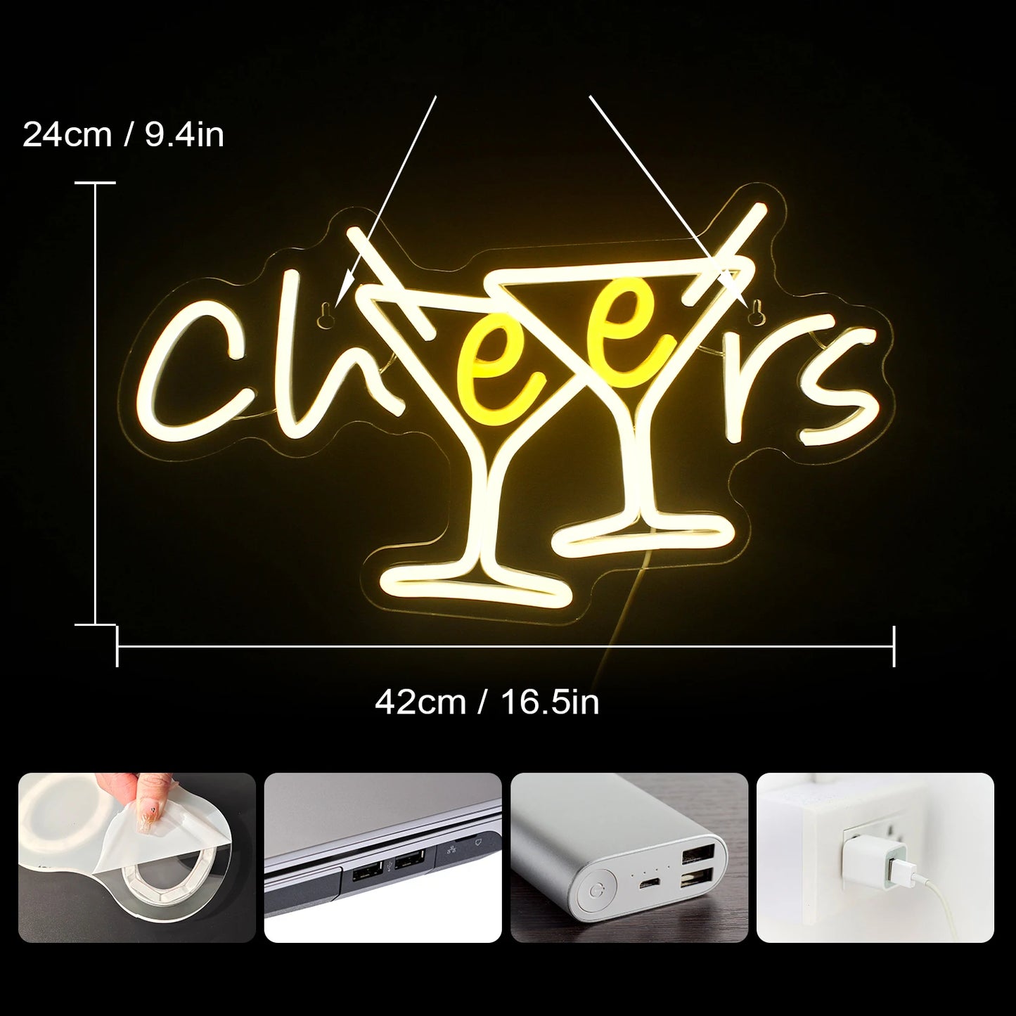 Cheers 5V USB LED Neon Sign - Budget Friendly