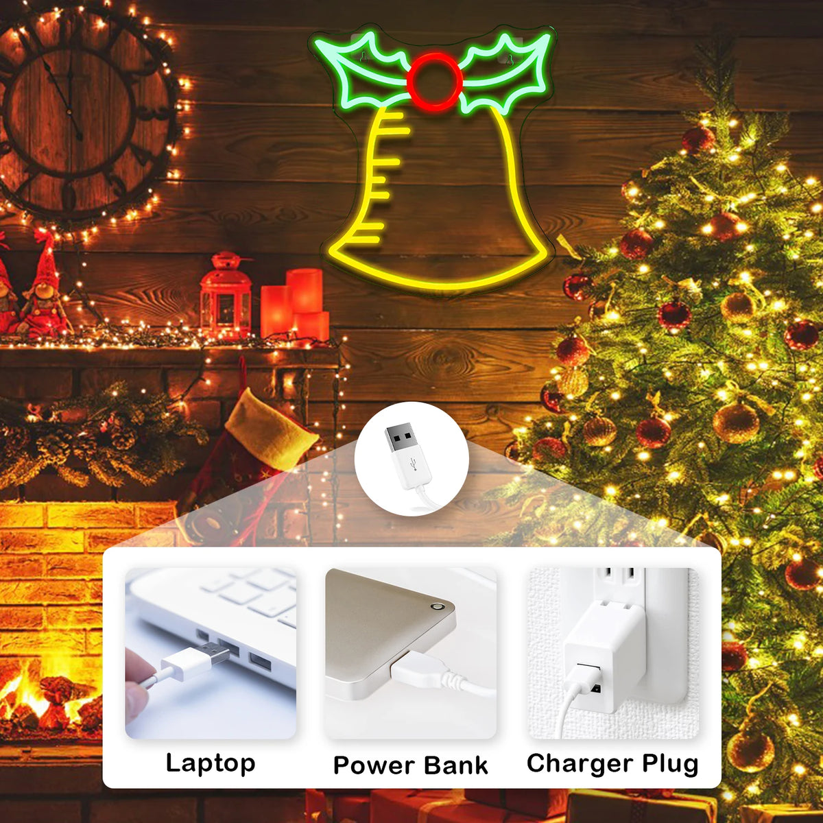 Weihnachtsglocke – LED-Neonschild (5 V USB)