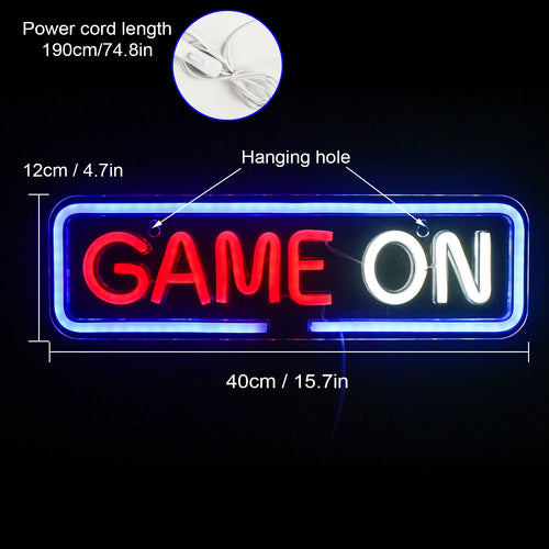 GAME ON – Abgerundeter rechteckiger Rahmen – LED-Neon-Schriftzug (5 V USB)