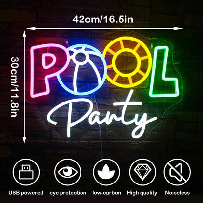 Pool Party 5V Mini USB LED Neon Sign - Budget Friendly