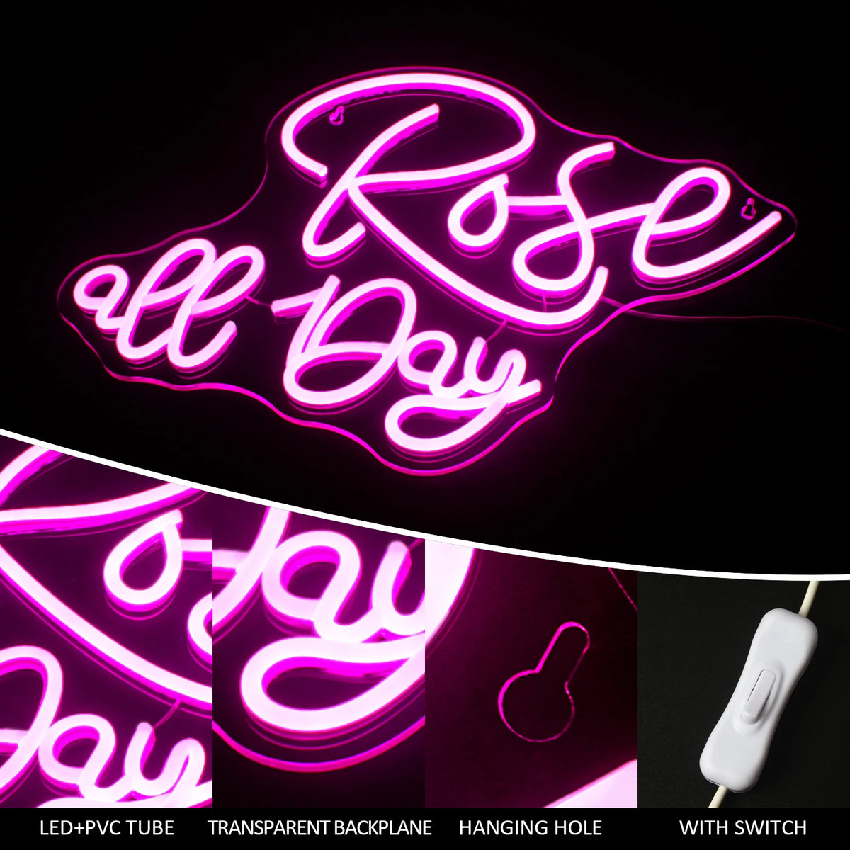 Rose all Day – LED-Leuchtschild (5 V USB)