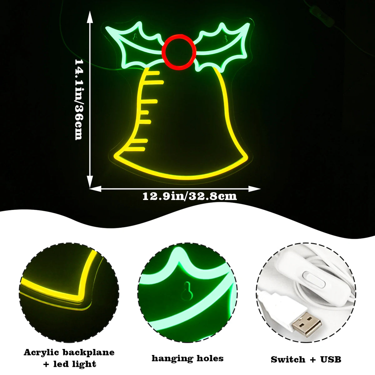 Weihnachtsglocke – LED-Neonschild (5 V USB)