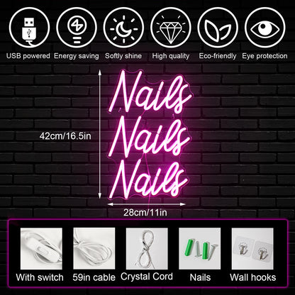 Nails 5V Mini USB LED Neon Sign - Budget Friendly