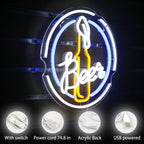 Beer – Bierflasche im runden Rahmen – LED-Leuchtschild (5 V USB)