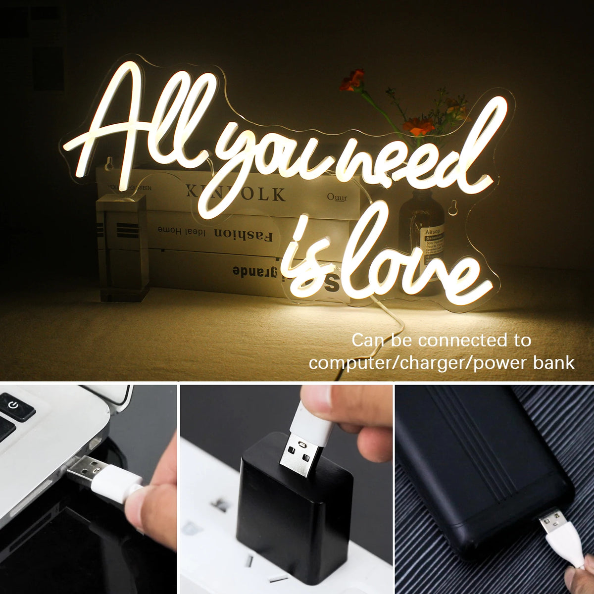 Fertige Hochzeitsschriftzüge – LED-Neonschild (5 V USB)