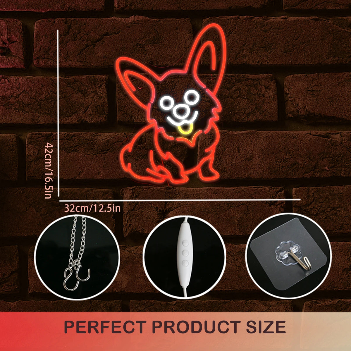 Roter Corgi – LED-Neonschild (5 V USB)