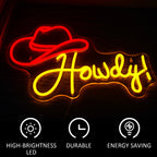 Howdy! – Cowboyhut – LED-Neonschild (5 V USB)