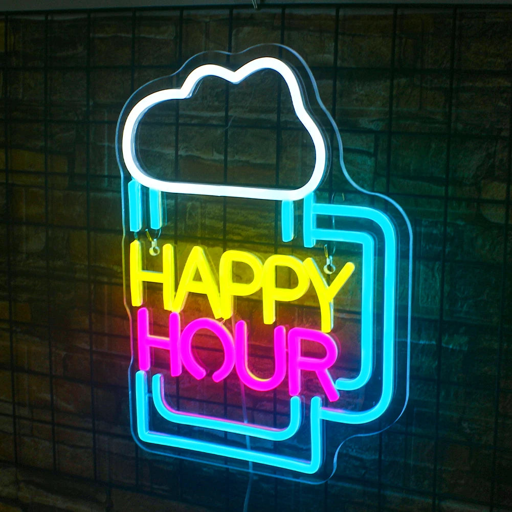 Wine Glass Happy Hour 5V Mini USB LED Neon Sign - Budget Friendly