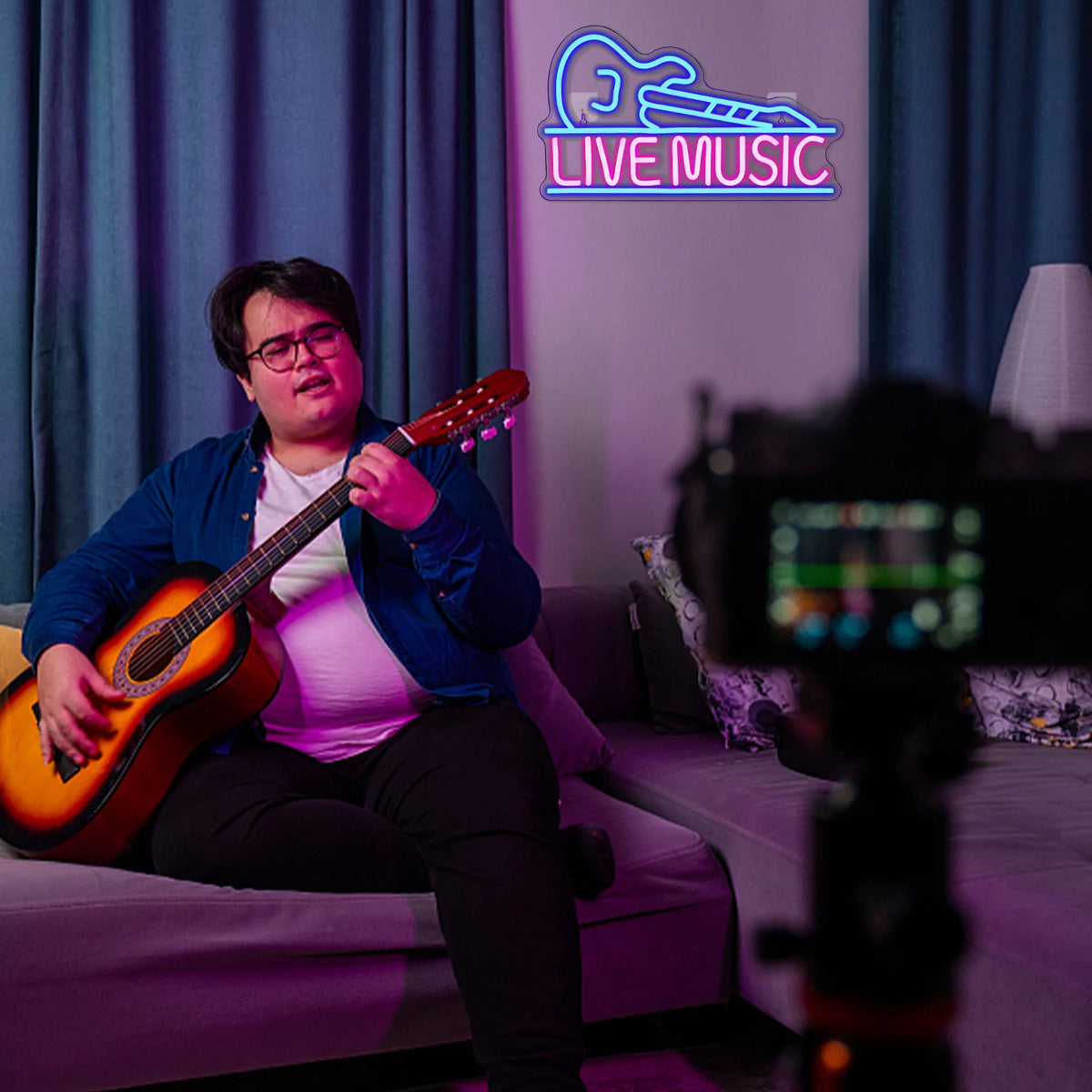LIVE MUSIC – Gitarre – LED-Neonschild (5 V USB)