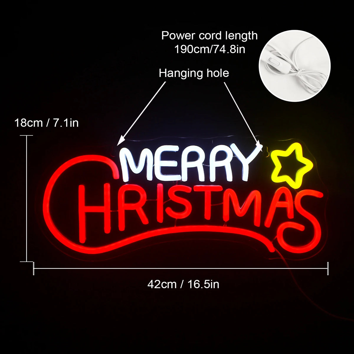 Merry Christmas – Stern – LED-Neonschild (5 V USB)