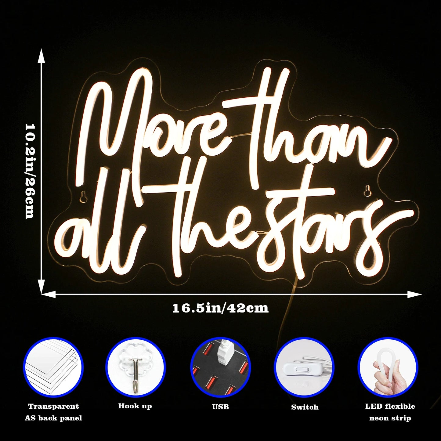 More Than All The Stars 5V USB LED Neon Sign - Budget Friendly