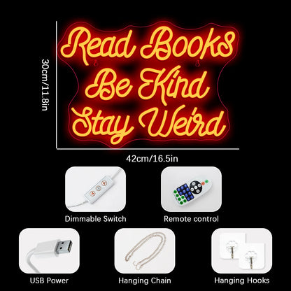 Read Books Be Kind Stay Weird 5V Mini USB LED Neon Sign - Budget Friendly