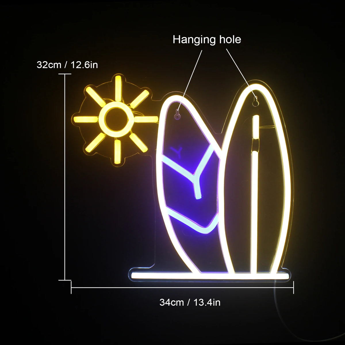 Sonne und Surfbrett – LED-Neonschild (5 V USB)