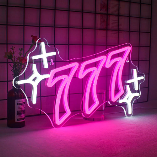 777 – Glückszahl und Sterne – LED-Neonschild (5 V USB)