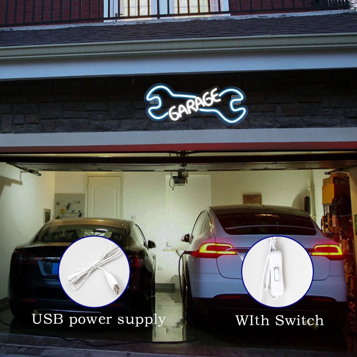 GARAGE – Schraubenschlüssel – LED-Neonschild (5 V USB)