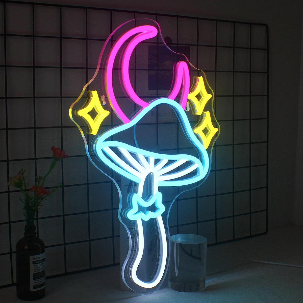 Stern, Mond und Pilz – LED-Neonschild (5 V USB)