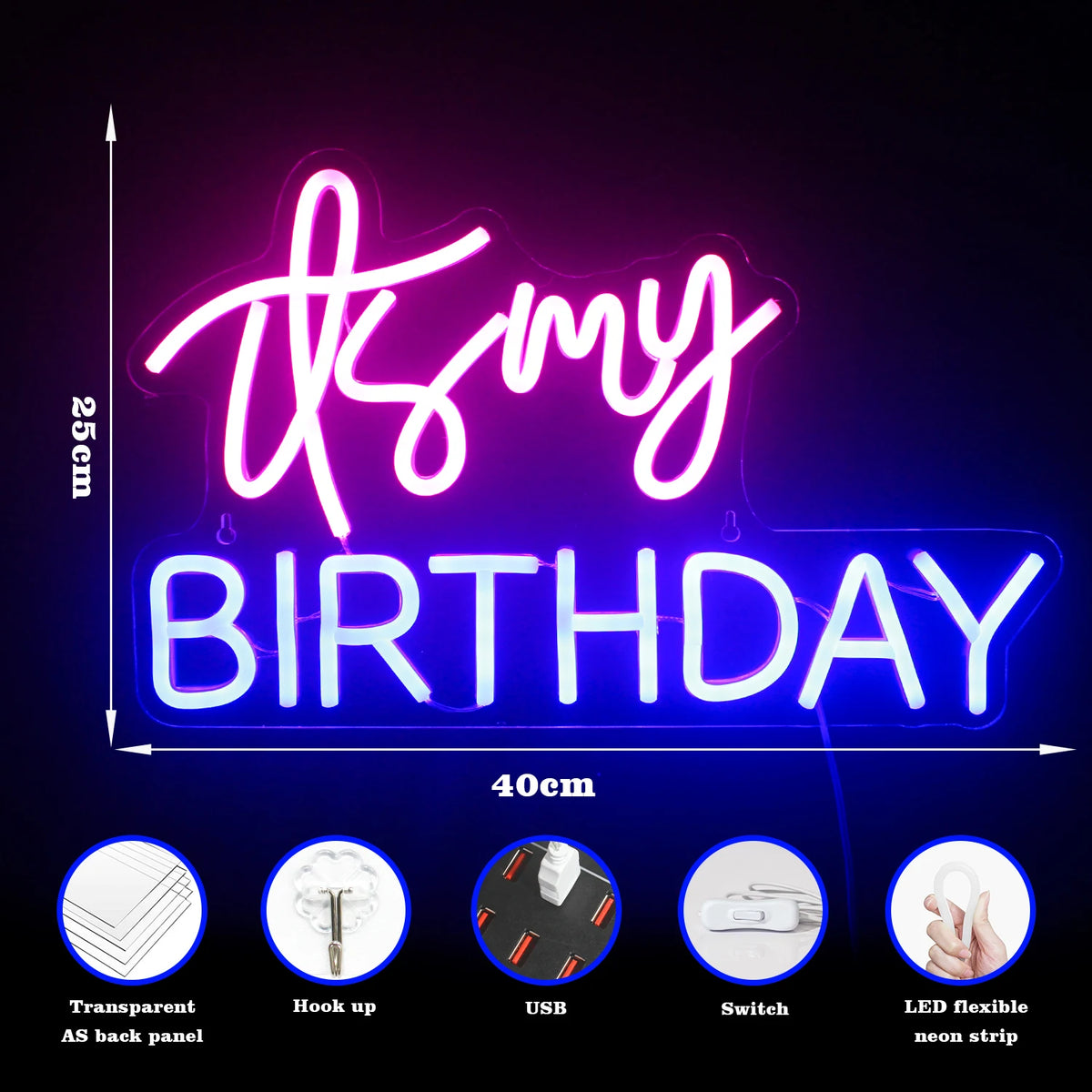 It's My Birthday – LED-Neon-Schriftzug (5 V USB)