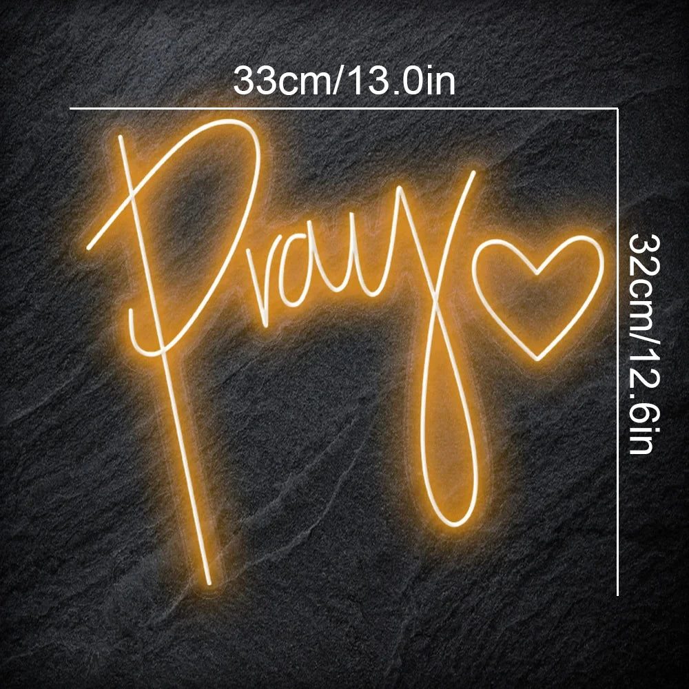 Pray – Herz als Kirchendekoration – LED-Neonschild (5 V USB)