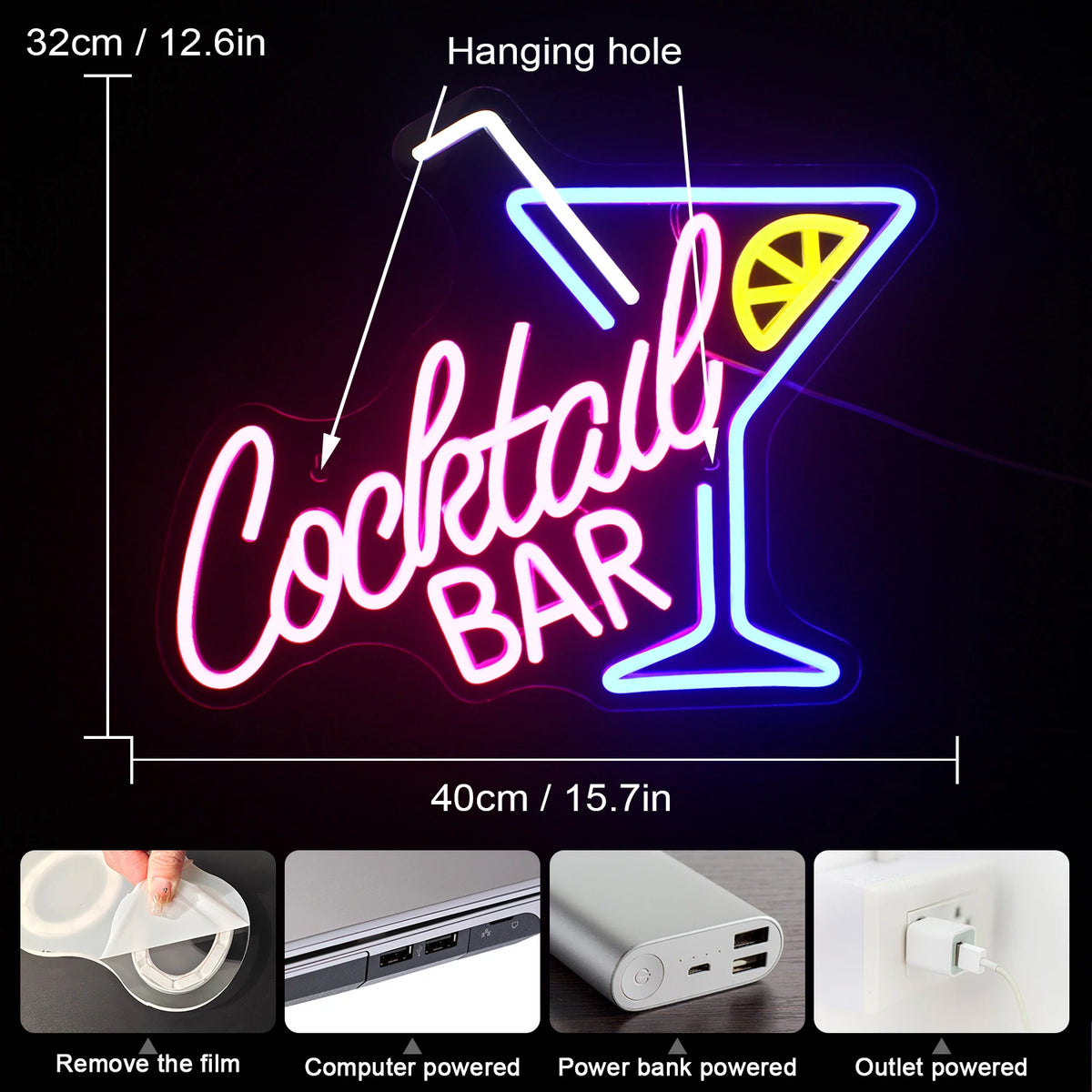 Cocktail Bar 5V USB LED Leuchtschild - Preiswert