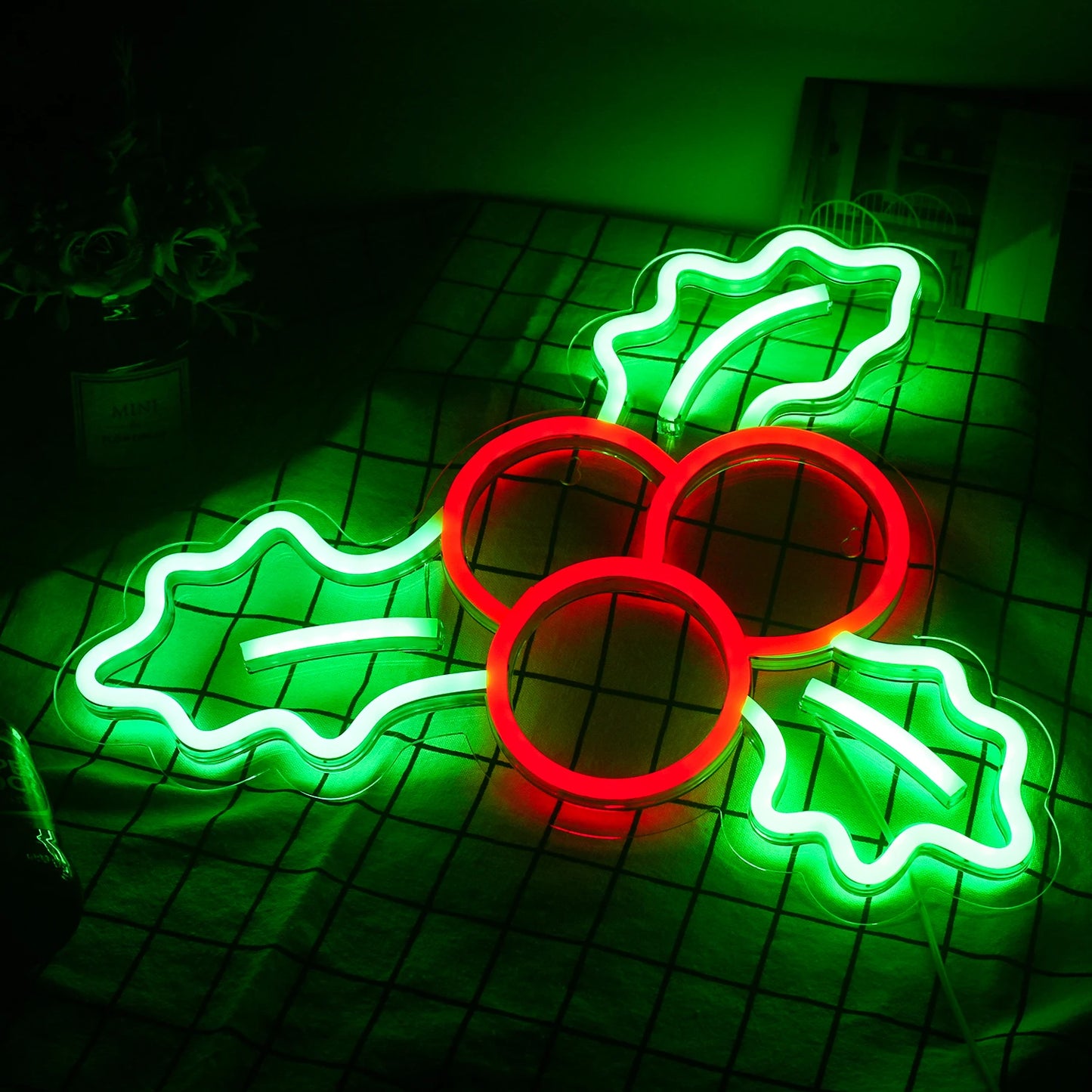 Christmas Decoration Holly Fruit 5V Mini USB LED Neon Sign - Budget Friendly