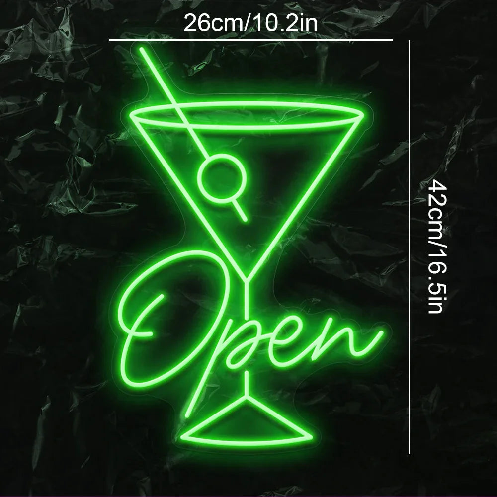 Open – Martiniglas mit Olive – LED-Leuchtschild (5 V USB)