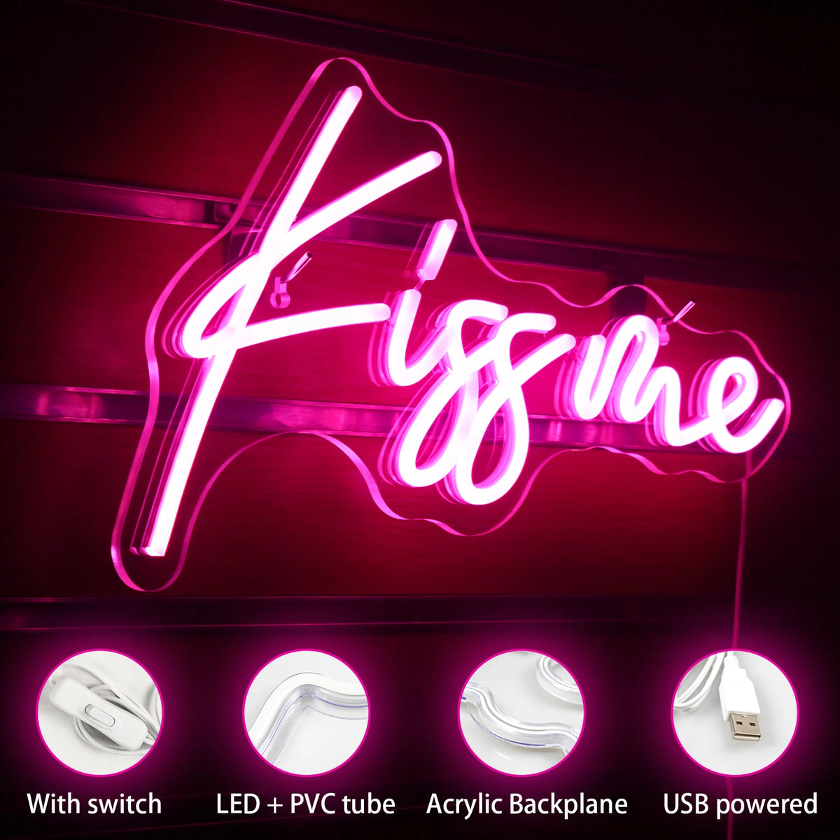 Kiss Me – LED-Neon-Schriftzug (5 V USB)