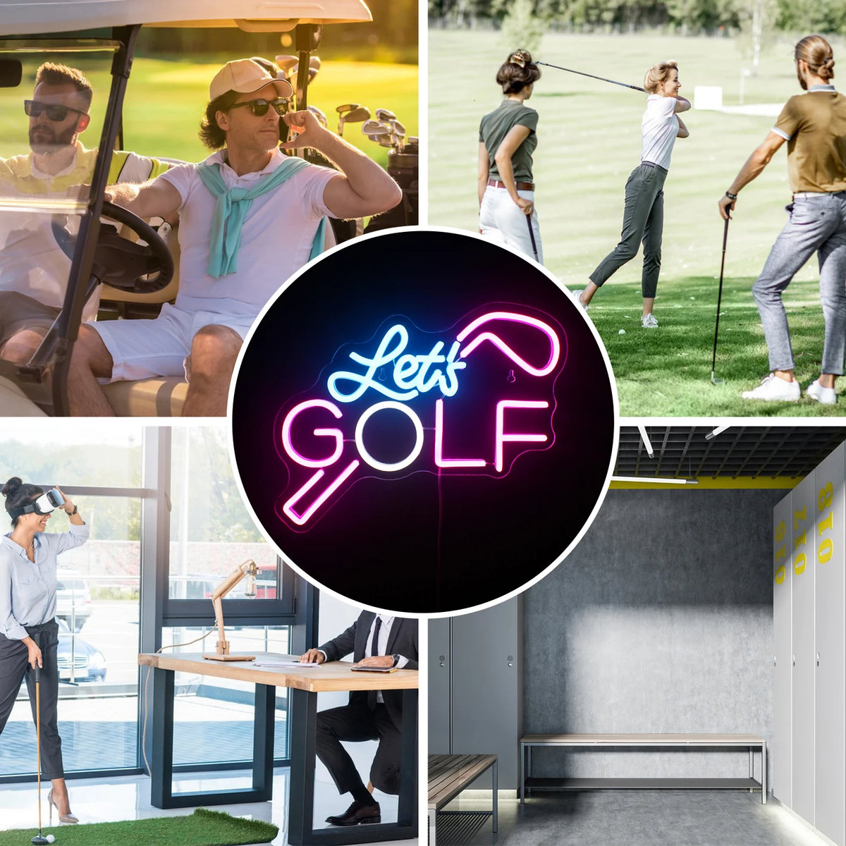 Let's GOLF – Golfschläger – LED-Neonschild (5 V USB)