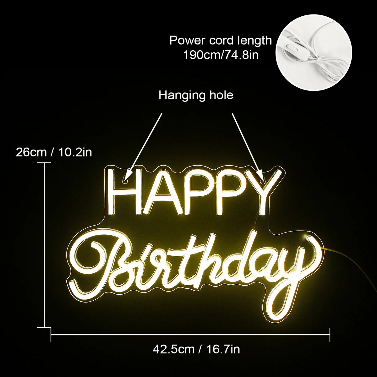 Happy Birthday – LED-Neon-Schriftzug (5 V USB)