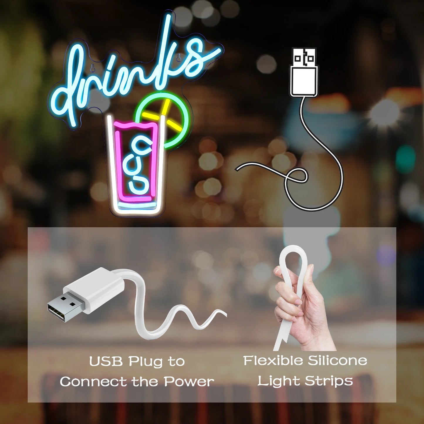 Drinks 5V USB LED Neon Sign - Budget Friendly