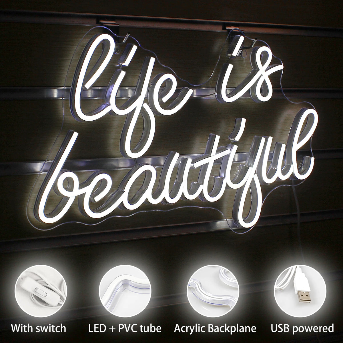 Life is Beautiful 5V USB LED Neon Sign - Budget Friendly